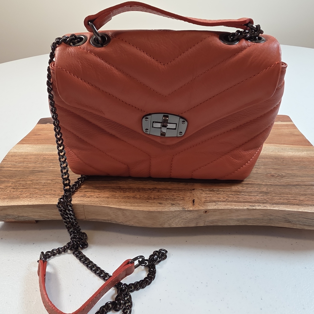 Orange Quilted Chain Shoulder Bag